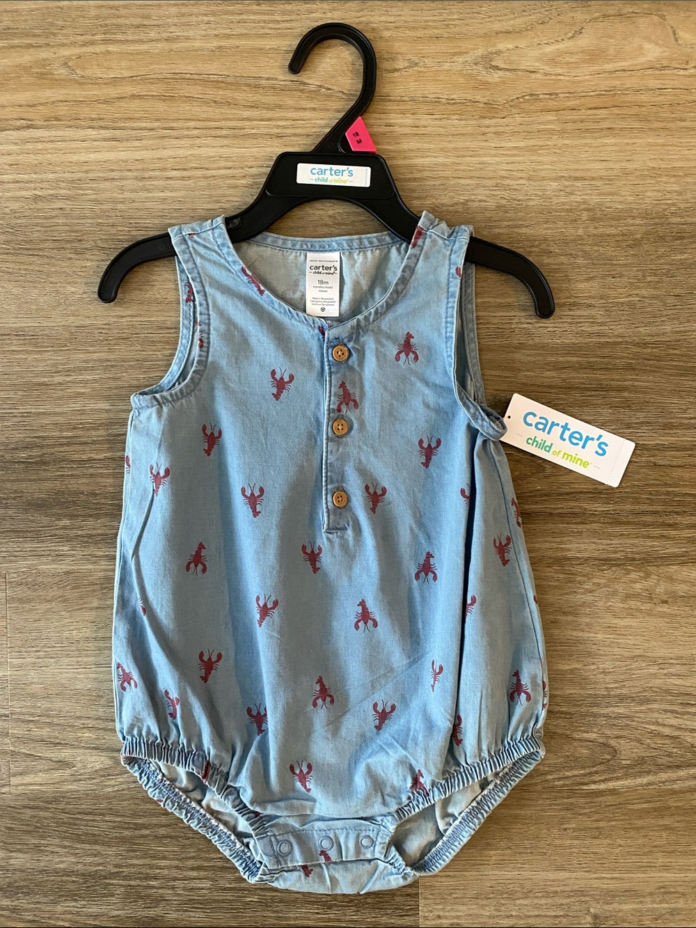 Carter's Light Blue Sleeveless Lobster-Print Baby Romper